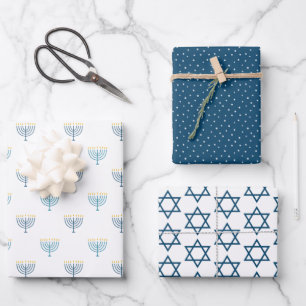 Modern Hanukkah wrapping paper - navy