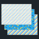 Modern Hanukkah Wrapping Paper Sheet<br><div class="desc">These modern Hanukkah papers with dreidels,  stripes and star of davids will have your packages looking phenomenal!  They are colorful and trendy yet traditional.</div>