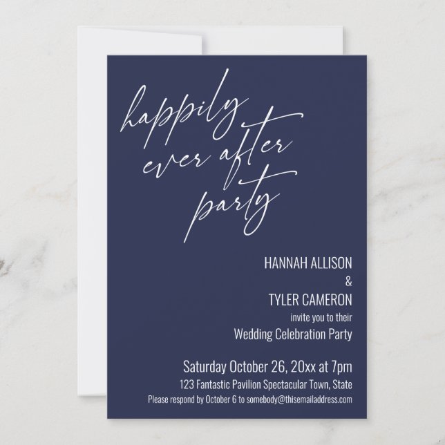 Modern Happily Ever After Party Navy Reception Invitation (Front)