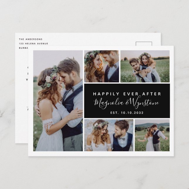 Modern Happily Ever After Photo Collage Wedding  Postcard (Front/Back)