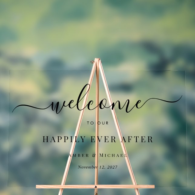 Modern Happily Ever After Wedding Acrylic Sign (Neutral)