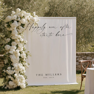 Modern Happily Ever After Wedding Backdrop Tapestry