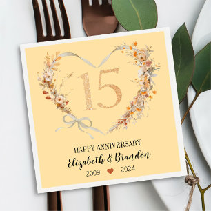 Modern Happy 15th Anniversary Wedding Napkins