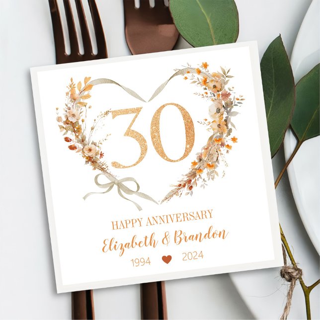 Modern Happy 30th Anniversary Wedding Napkins (Creator Uploaded)