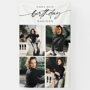 Modern Happy 30th Birthday Photo Collage Script Banner