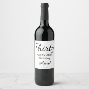 Modern Happy 30th Birthday Wine Bottle Label