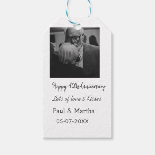 Modern happy 40th anniversary add name date photo gift tags