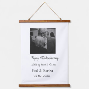 Modern happy 40th anniversary add name date photo hanging tapestry