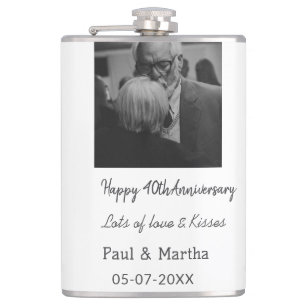 Modern happy 40th anniversary add name date photo hip flask