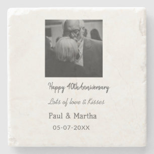 Modern happy 40th anniversary add name date photo stone coaster
