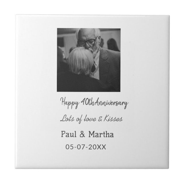 Modern happy 40th anniversary add name date photo tile (Front)