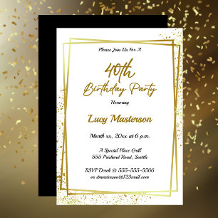 Modern Happy 40th Birthday Party Gold & Black Invitation