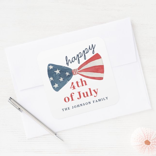 Modern Happy 4th of July  Square Sticker (Envelope)