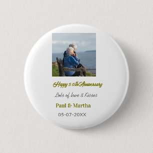 Modern happy 50th anniversary add name date photo 6 cm round badge