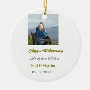 Modern happy 50th anniversary add name date photo ceramic tree decoration