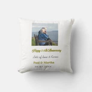 Modern happy 50th anniversary add name date photo  cushion