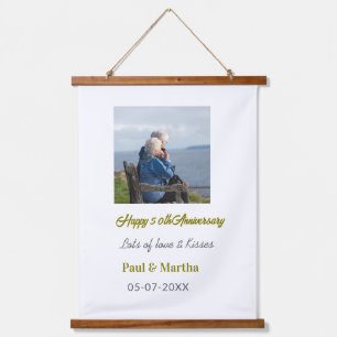 Modern happy 50th anniversary add name date photo  hanging tapestry