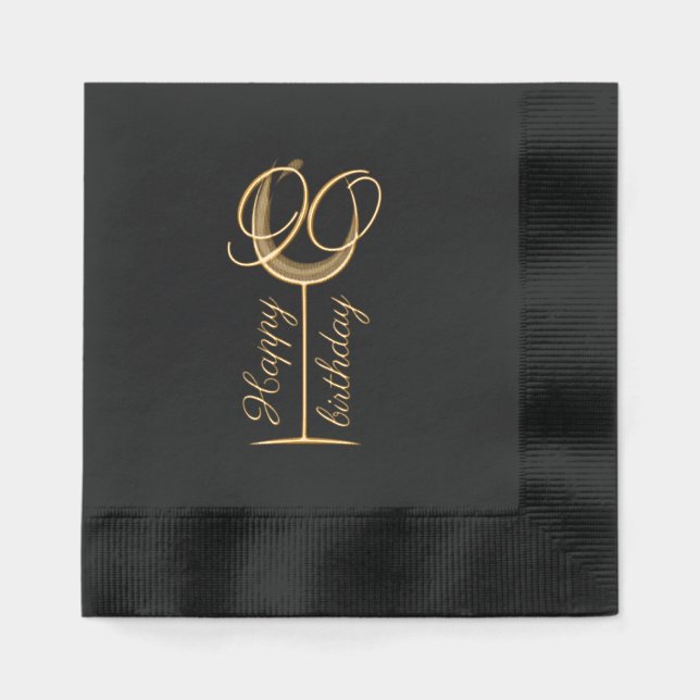 Modern Happy 90th Birthday Wine Glass Foil Napkins (Front)