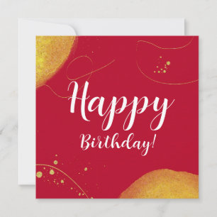 Modern happy birthday abstract quote on red gold