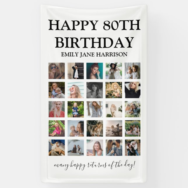 Modern Happy Birthday \ Any age | Photo Collage Banner (Vertical)
