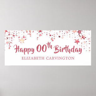 Modern HAPPY BIRTHDAY ANY AGE Rose Gold Stars Poster