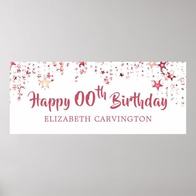 Modern HAPPY BIRTHDAY ANY AGE Rose Gold Stars Poster (Front)