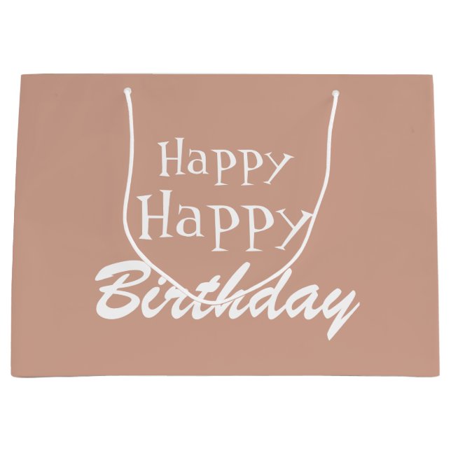 Modern Happy Birthday Beige Large Gift Bag (Front)