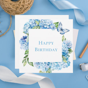 Modern Happy Birthday Blue Hydrangea Chic Card