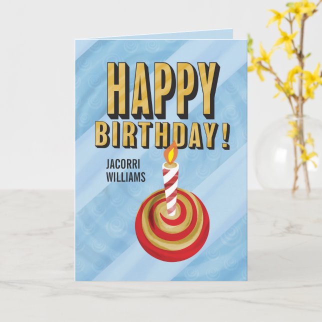 Modern Happy Birthday Candle Swirl Cake Card (Yellow Flower)