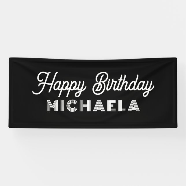 Modern Happy Birthday Custom Name Banner (Horizontal)