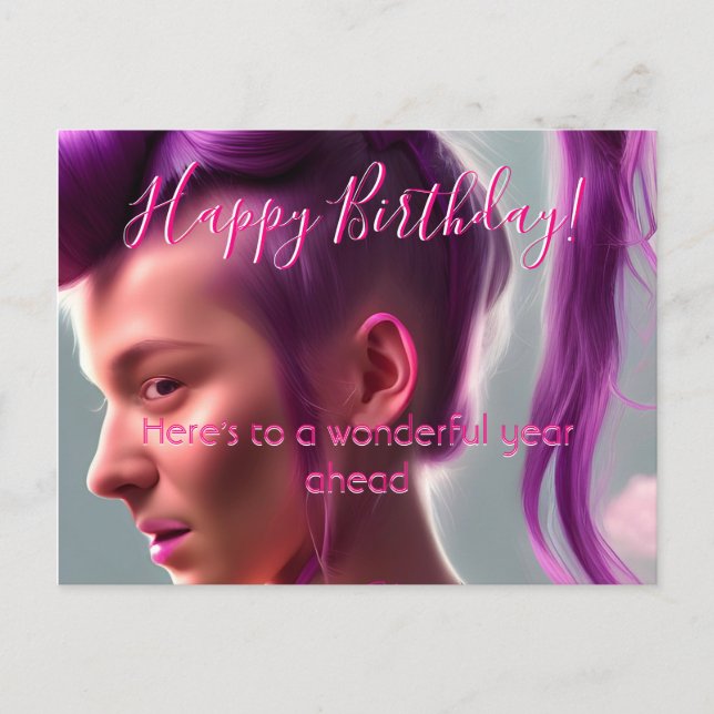 Modern Happy Birthday Hot Pink Postcard (Front)