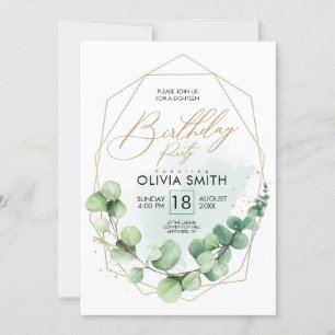 Modern Happy Birthday Party Eucalyptus Greenery Invitation