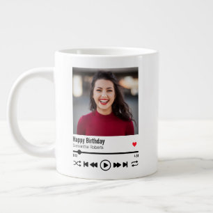 Modern Happy Birthday Personalised Photo Large Coffee Mug