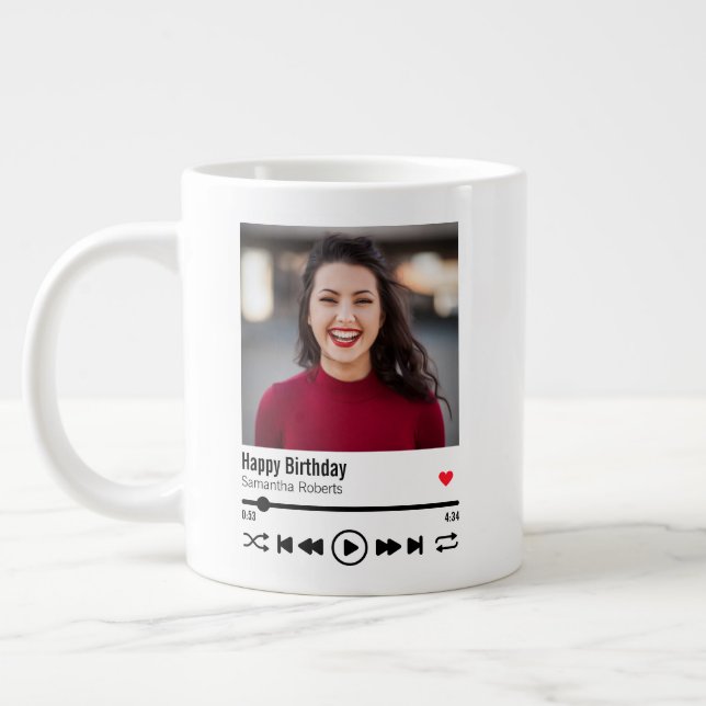 Modern Happy Birthday Personalised Photo Large Coffee Mug (Left)
