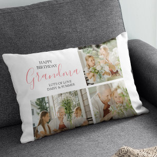 Modern Happy Birthday Photo Collage Lumbar Cushion
