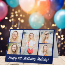 Modern Happy Birthday Photo Collage Navy Blue