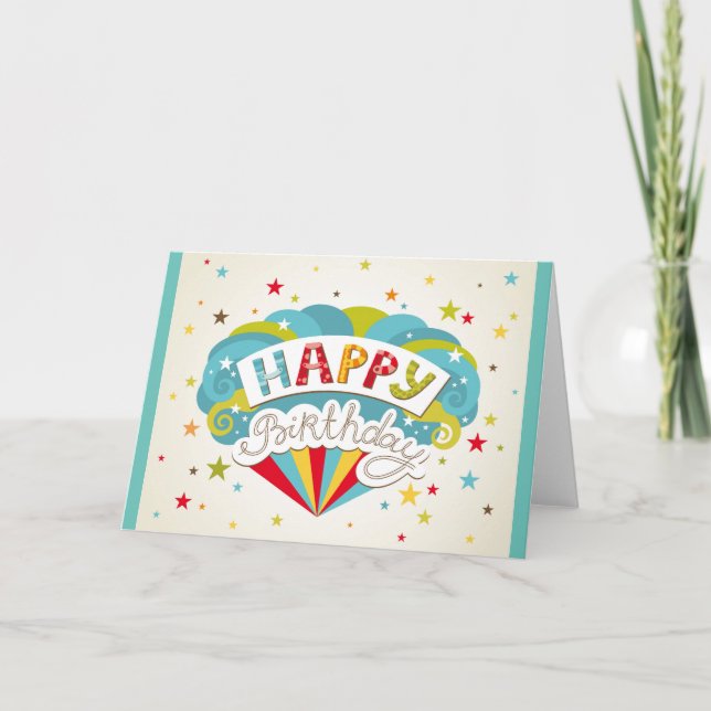 Modern Happy Birthday Stars Card (Front)