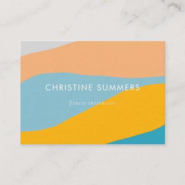 Modern Happy Bold Geometric Orange Blue Stripes  Business Card (Front)