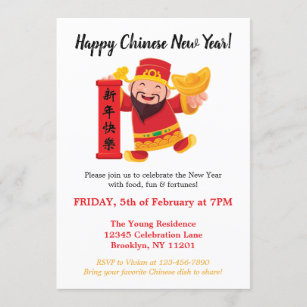 Modern Happy Chinese New Year Fortune God Envelope Invitation