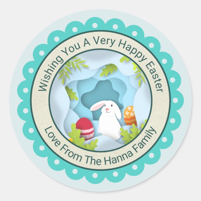 Modern Happy Easter Bunny I 3D Easter Egg Design Classic Round Sticker (Front)