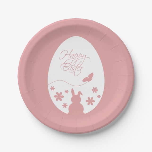 Modern Happy Easter Egg Pastel Pink Paper Plate (Front)