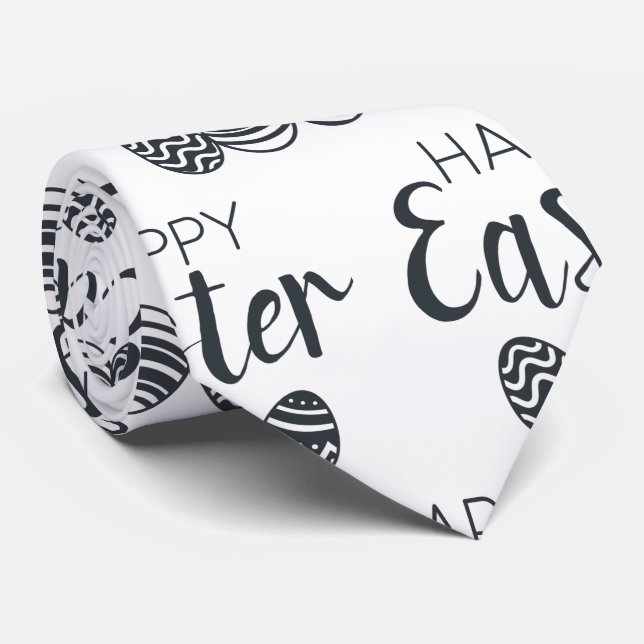 Modern Happy Easter Eggs Black White Cute Tie (Rolled)