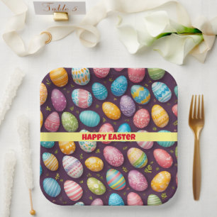 Modern Happy Easter Eggs Collection Paper Plate