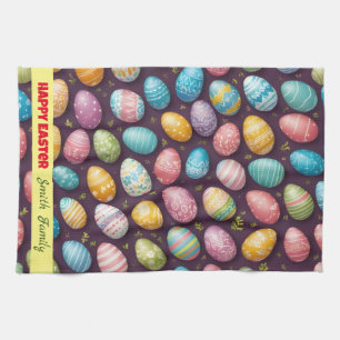 Modern Happy Easter Eggs Collection Tea Towel