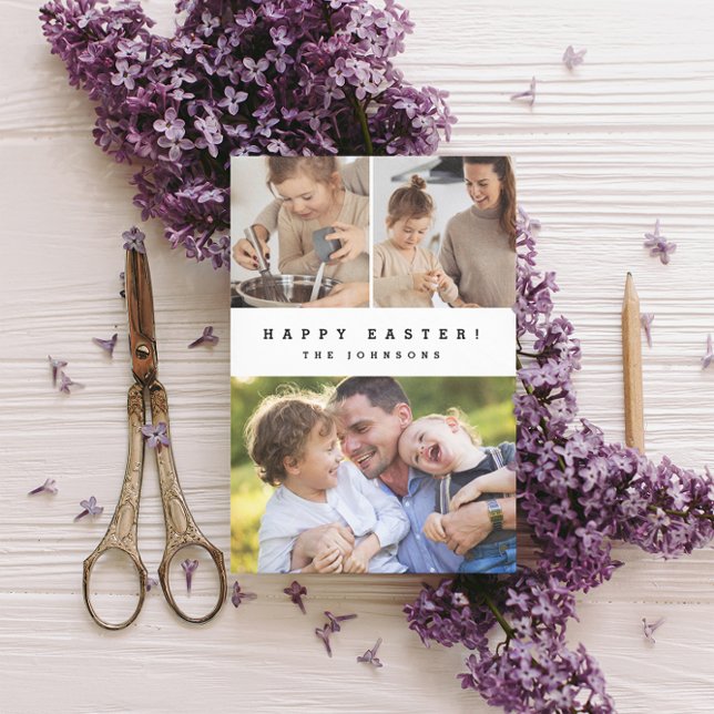 Modern Happy Easter Vertical Family Photo Collage Holiday Card (Happy Easter Photo collage greeting card template. DIgital download available.)
