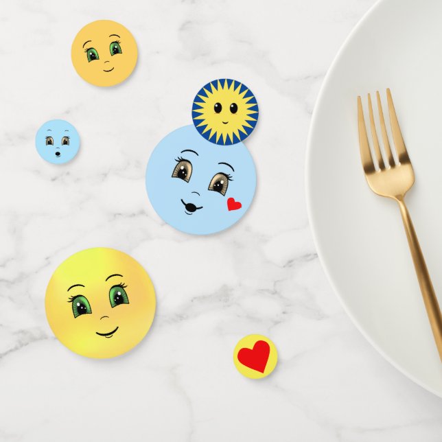 Modern Happy Faces in Light Blue & Yellow Confetti (Group)