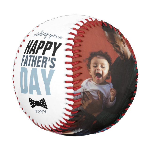 Modern Happy Father's Day Dad Family Photos Bowtie Baseball (Angled)