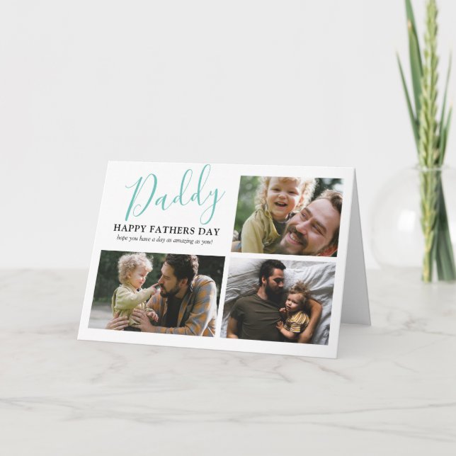 Modern Happy Fathers Day Photo Collage Card (Front)