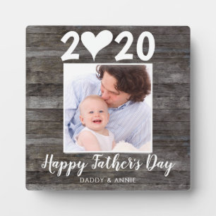 Modern Happy Father's Day Script Heart Wood Photo Plaque
