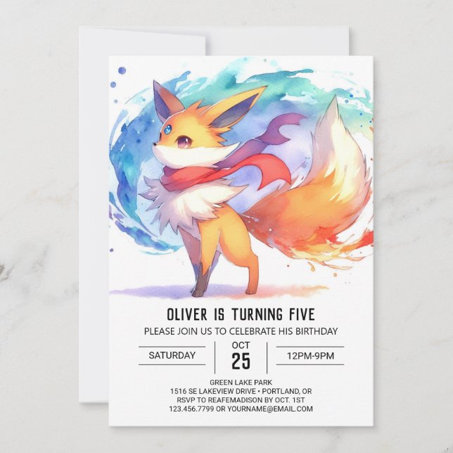 Modern Happy Fox Birthday Invitation (Front)